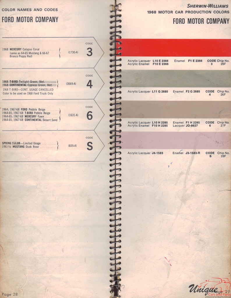 1968 Ford Paint Charts Williams 4